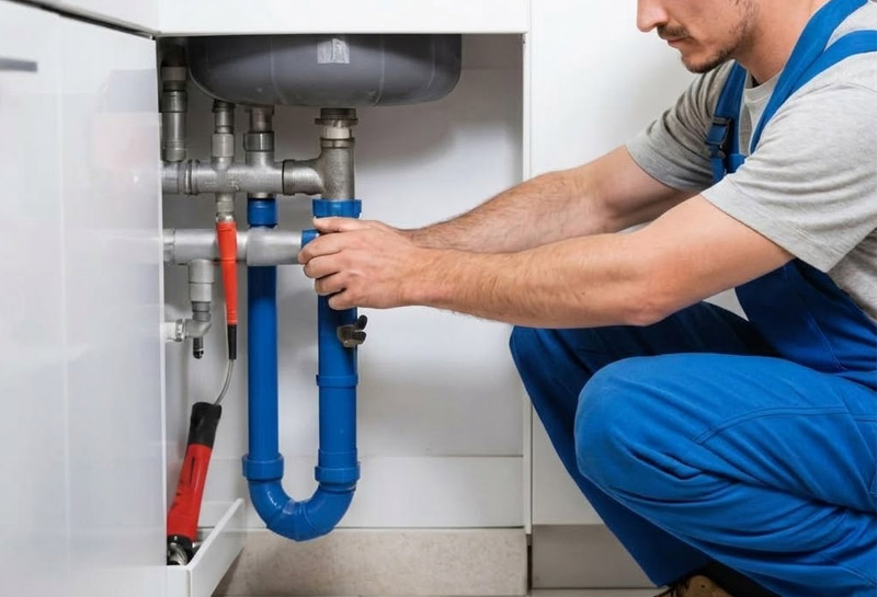 Plumber fixing a kitchen sink